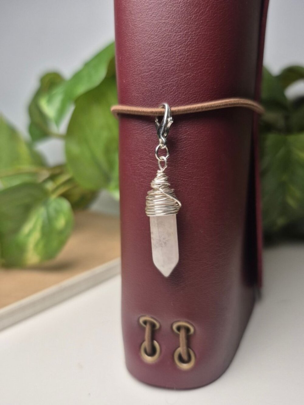 Wire-Wrapped Rose Quartz Point Journal Charm